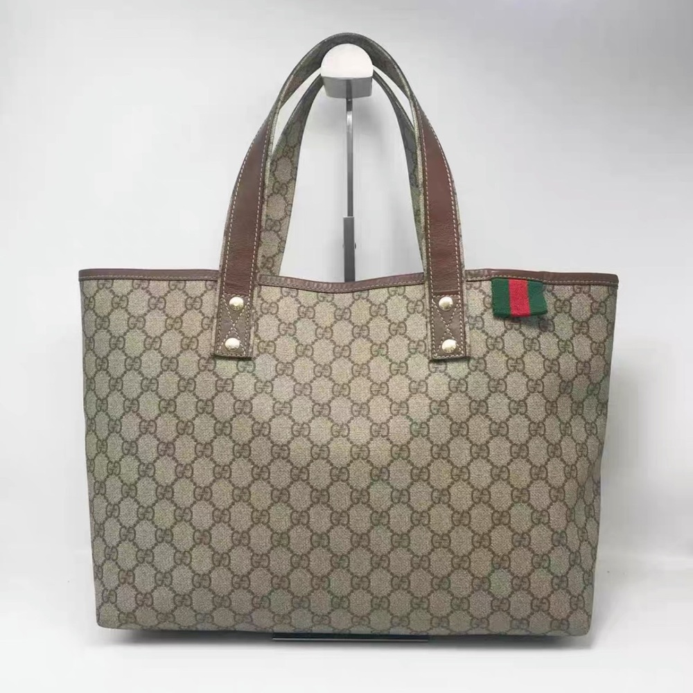 Gucci GG Plus Monogram Medium Signature Web Loop Tote Brown